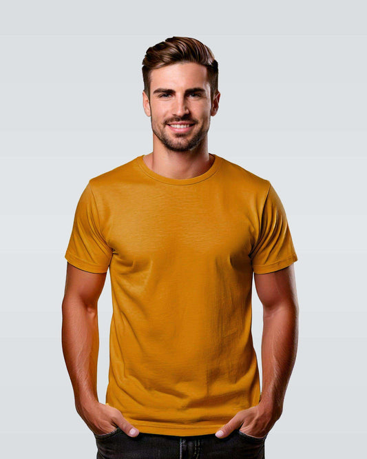 Ichigo Solid Mustard Yellow Regular Fit Tee