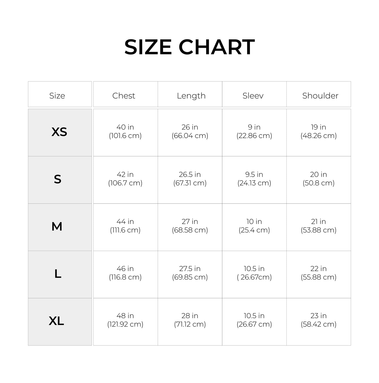 Ichigo Clothing Size Chart Mens